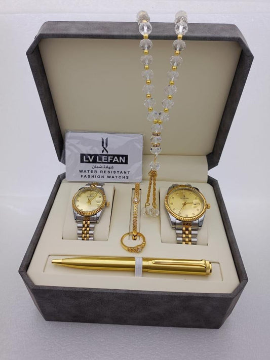 Men's Stainless Steel Set: Watch, Rosary, Pen & Cufflinks